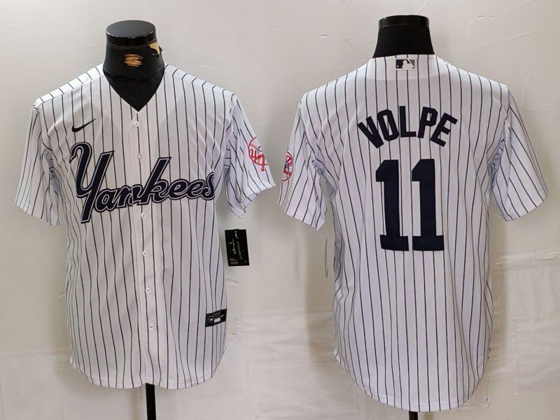 Men New York Yankees #11 Volpe White stripe Three generations of joint names Nike 2024 MLB Jersey style 3->new york yankees->MLB Jersey